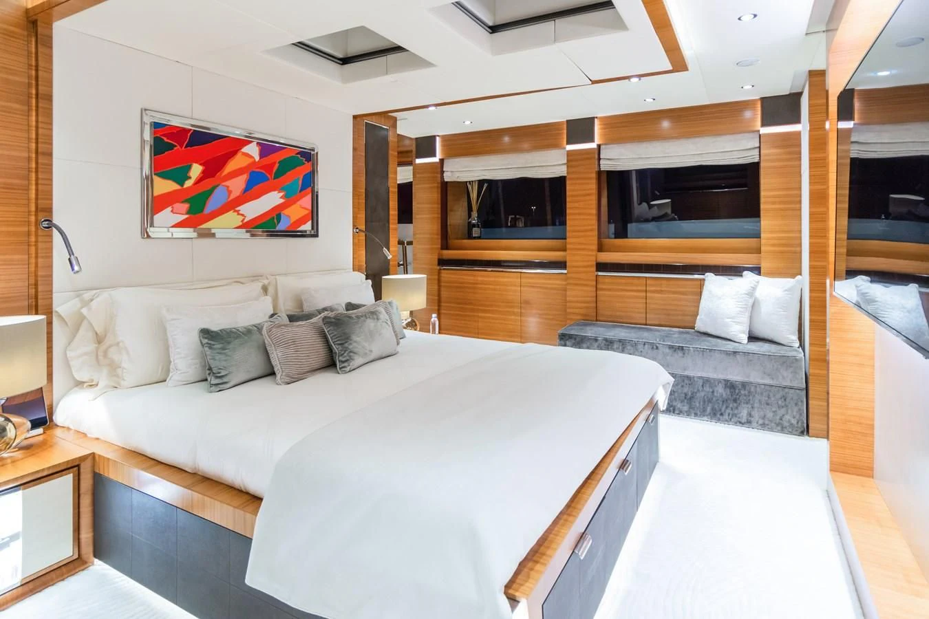 a large bed in a room aboard SILVER WIND Yacht for Charter