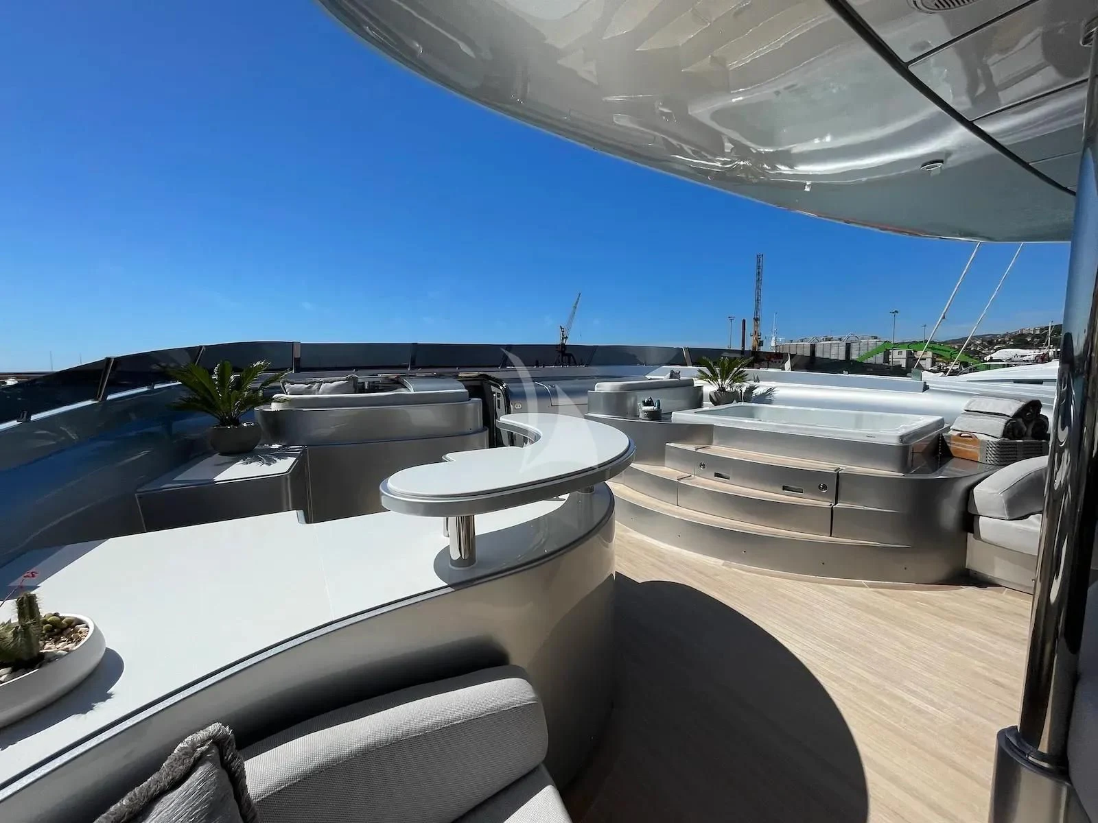 a modern house with a large roof aboard SILVER WIND Yacht for Charter