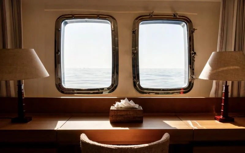 a mirror on a table aboard BLUES Yacht for Sale