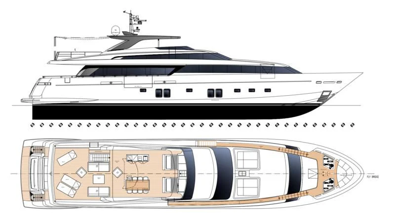 diagram, engineering drawing aboard BLUES Yacht for Sale