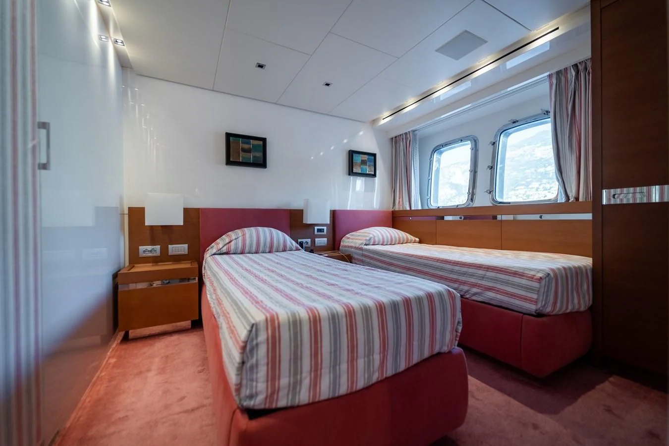 a couple of beds in a room aboard BLUES Yacht for Sale