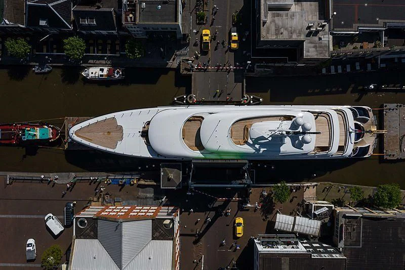 a high angle view of a city aboard PODIUM Yacht for Sale