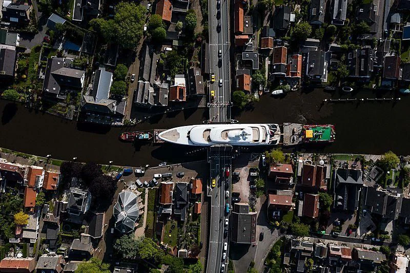 an aerial view of a city aboard PODIUM Yacht for Sale