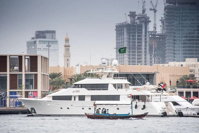 a group of boats in a harbor aboard SHAWAF DUBAI Yacht for Sale