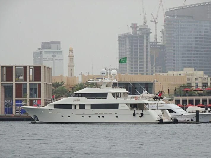 a white yacht in the water aboard SHAWAF DUBAI Yacht for Sale