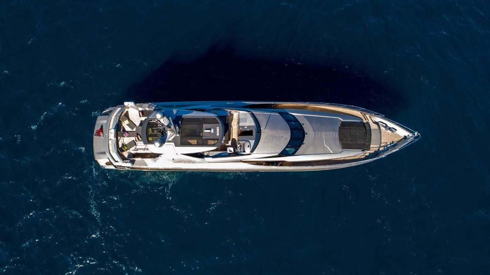 a high angle view of a boat aboard FUSION Yacht for Charter
