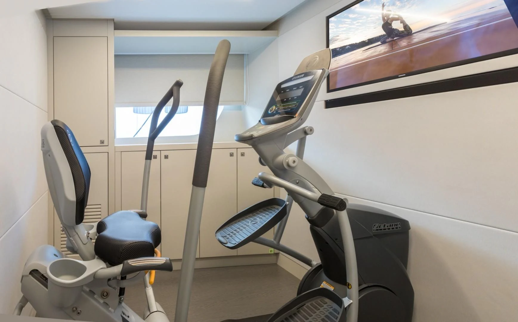 a group of exercise equipment aboard GG Yacht for Sale