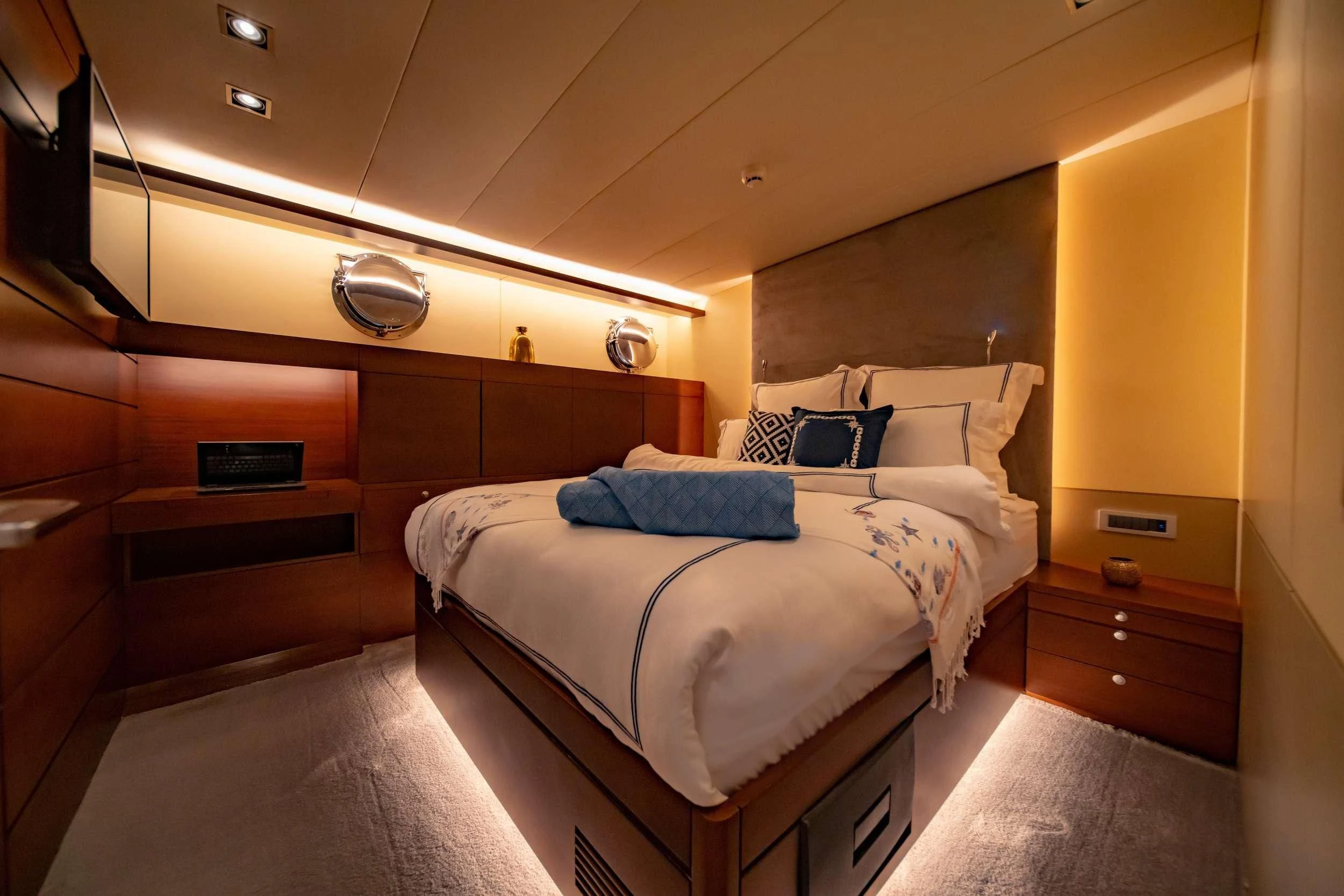 a bed in a room aboard DOUBLE EAGLE Yacht for Sale