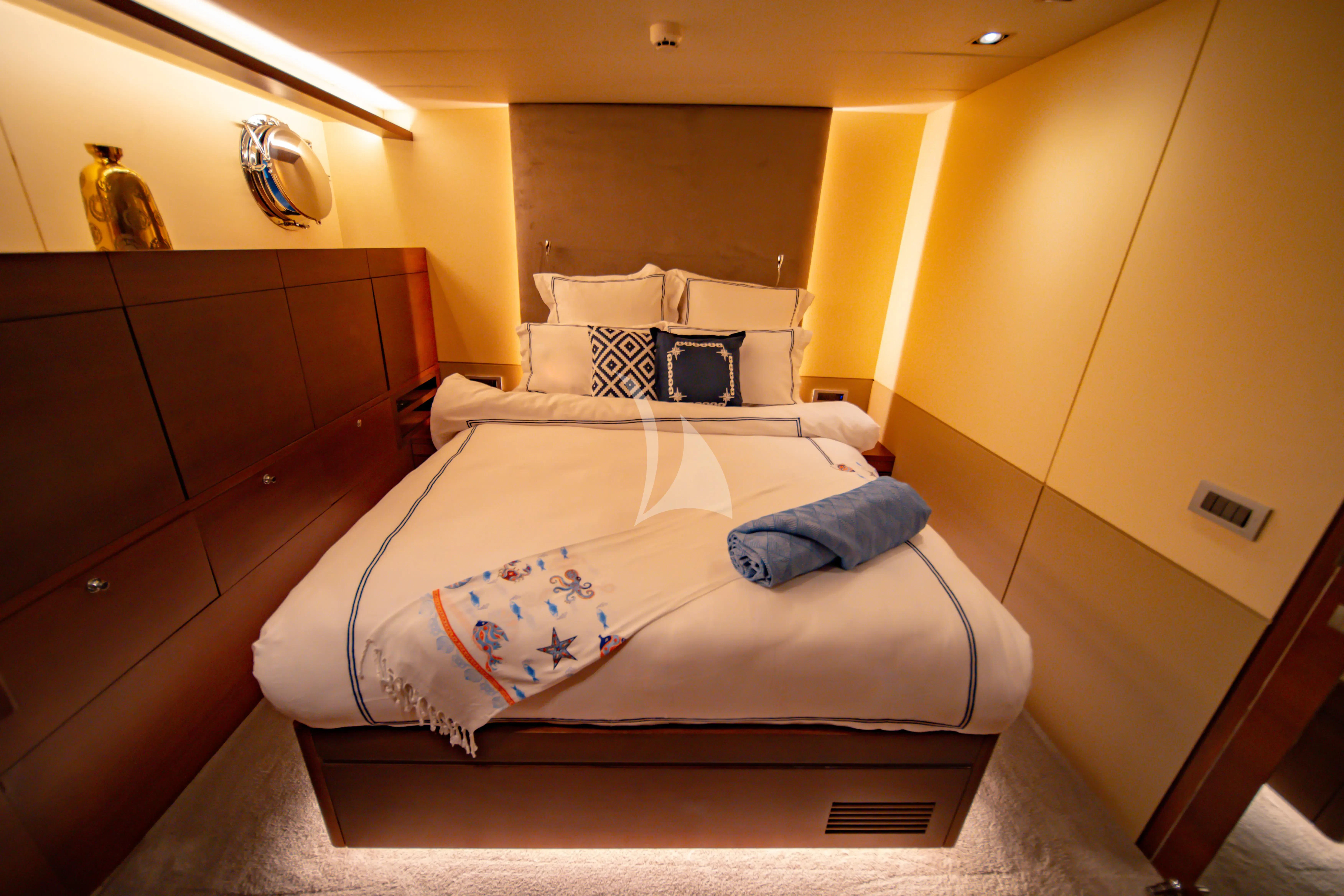 a bed in a room aboard DOUBLE EAGLE Yacht for Sale