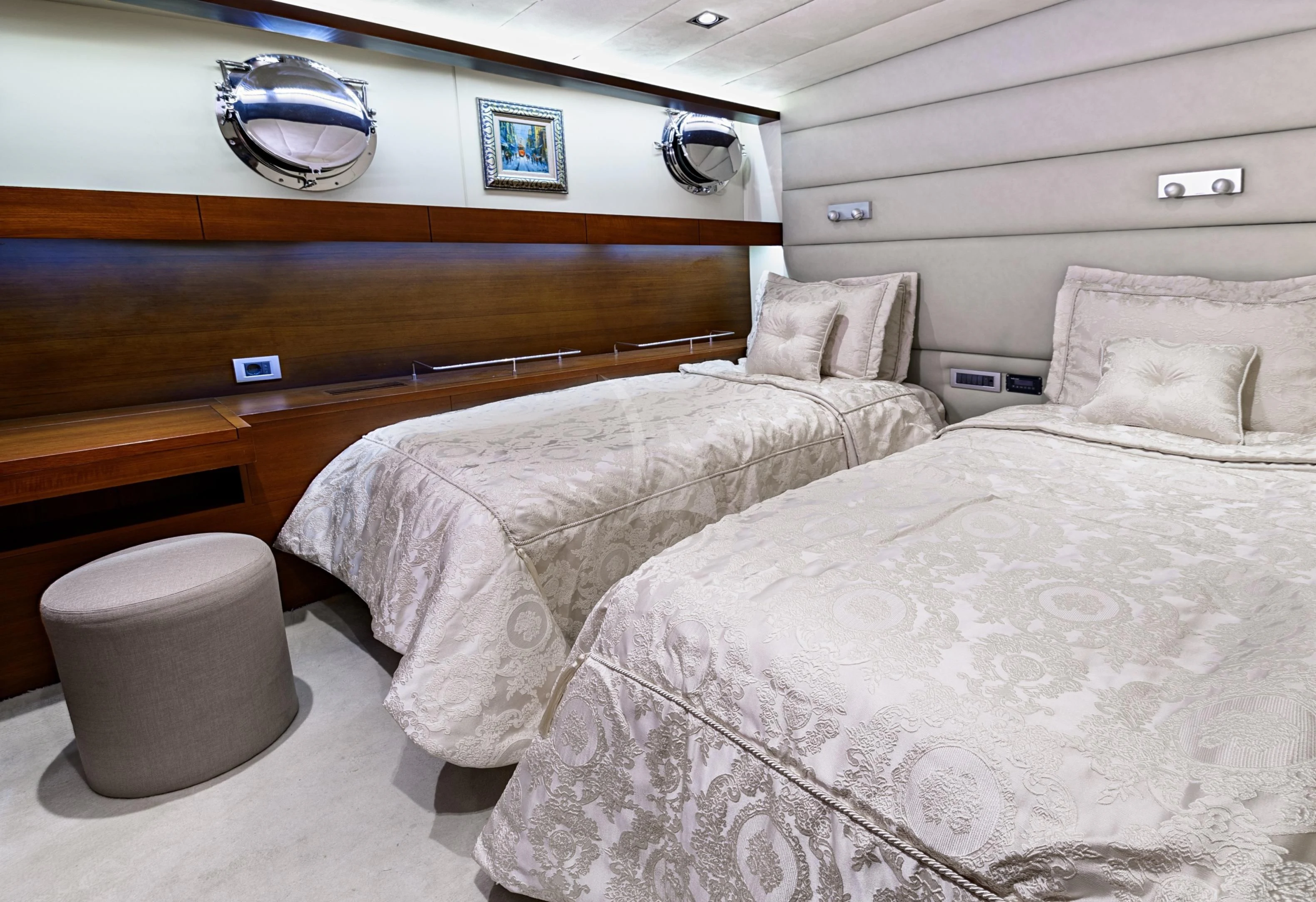 a couple of beds in a room aboard DOUBLE EAGLE Yacht for Sale