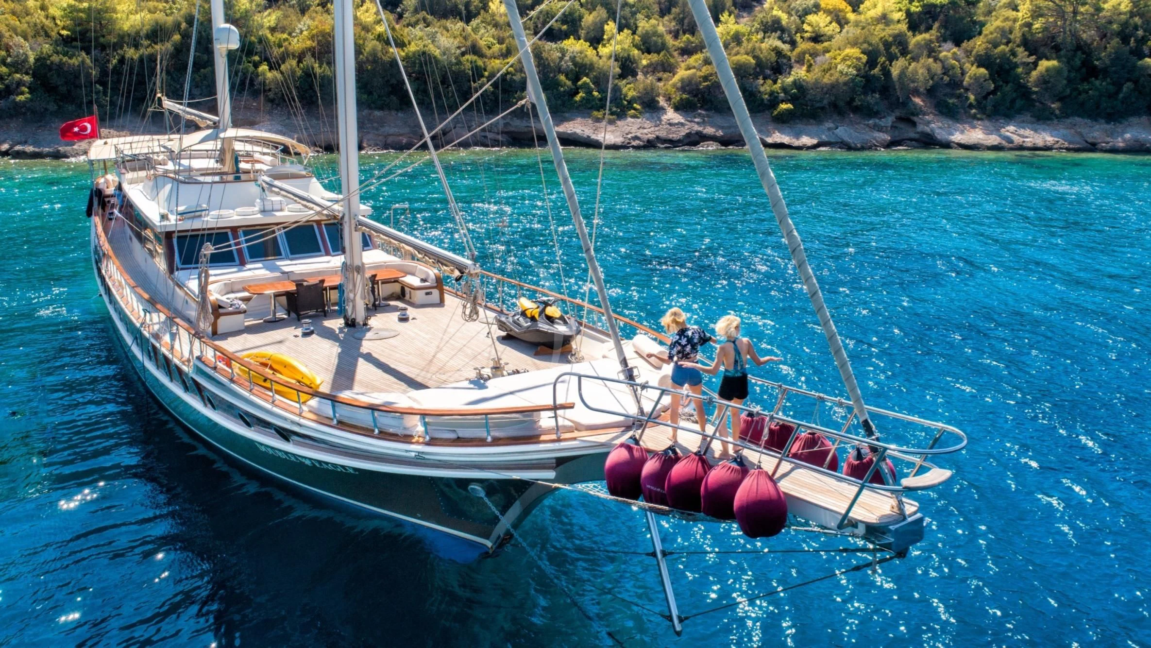 a boat with a rope attached to it aboard DOUBLE EAGLE Yacht for Sale