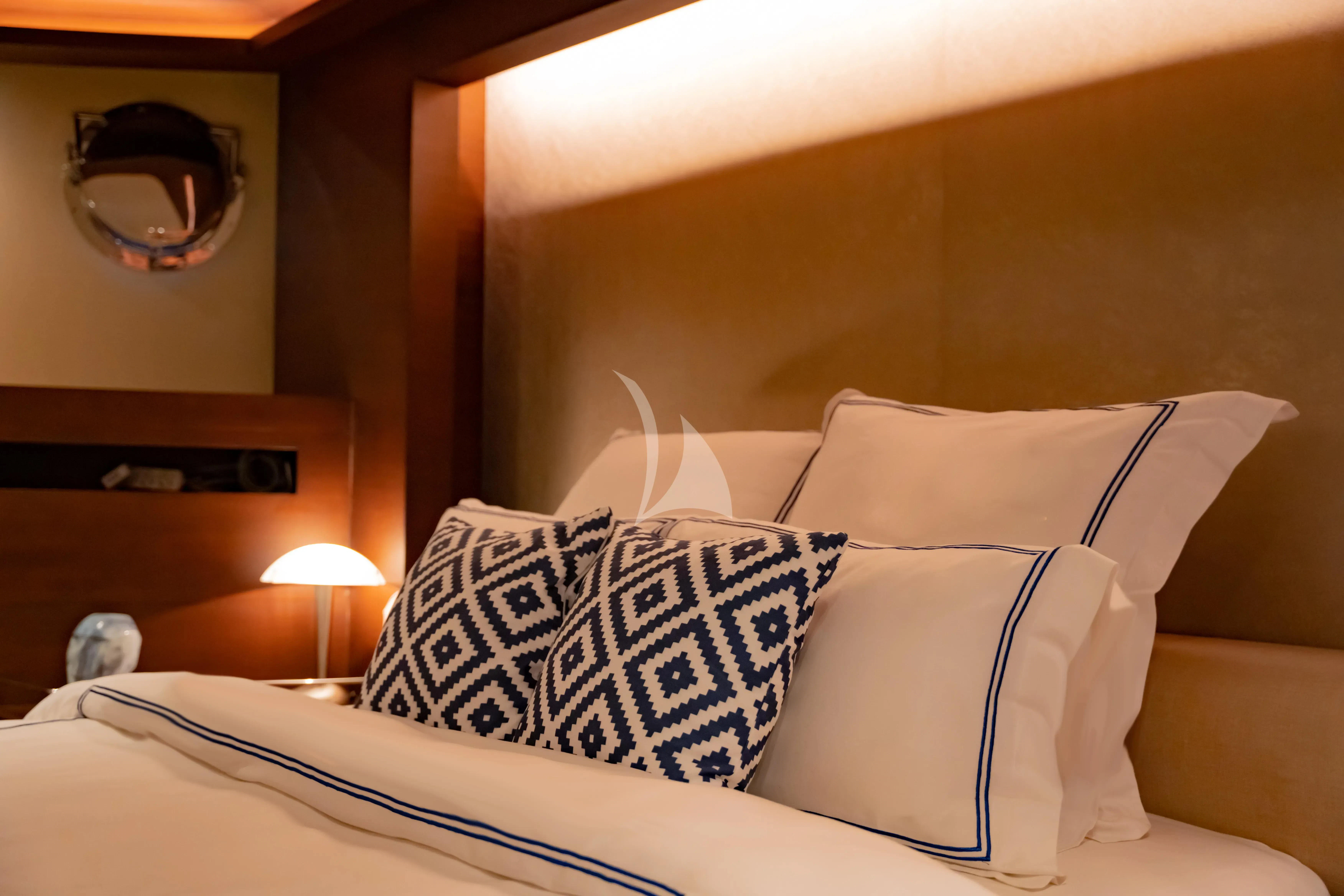 a bed with pillows aboard DOUBLE EAGLE Yacht for Sale