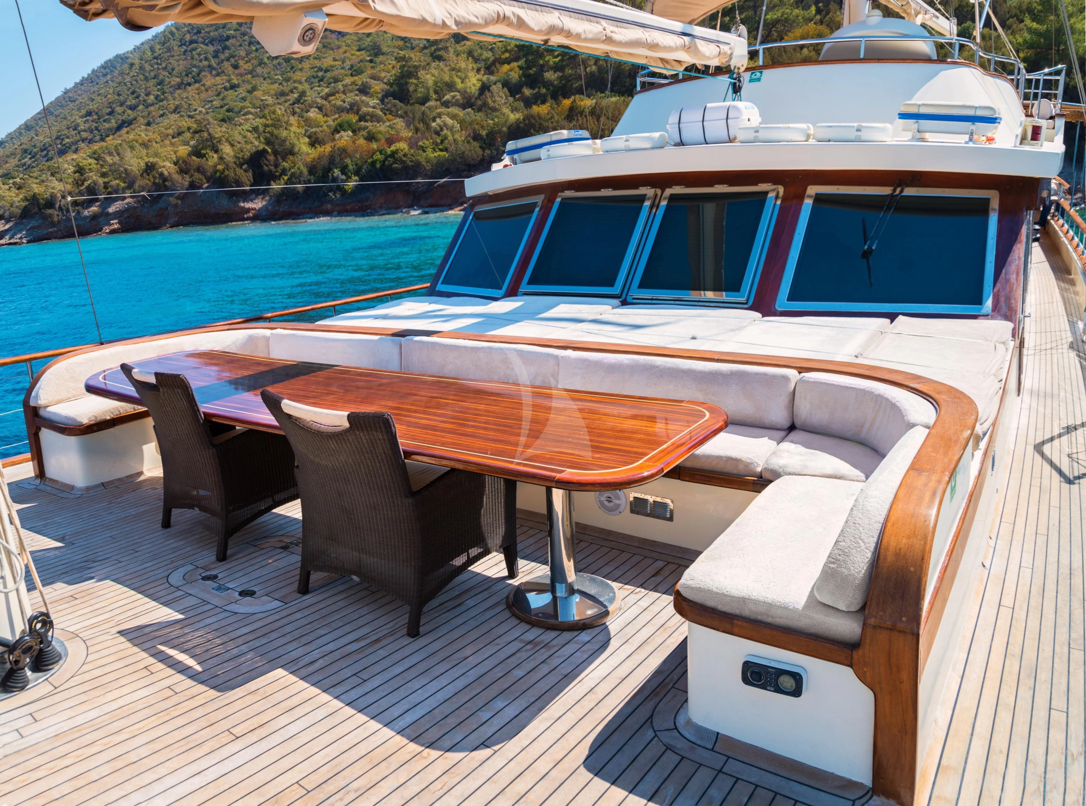 a boat on a deck aboard DOUBLE EAGLE Yacht for Sale