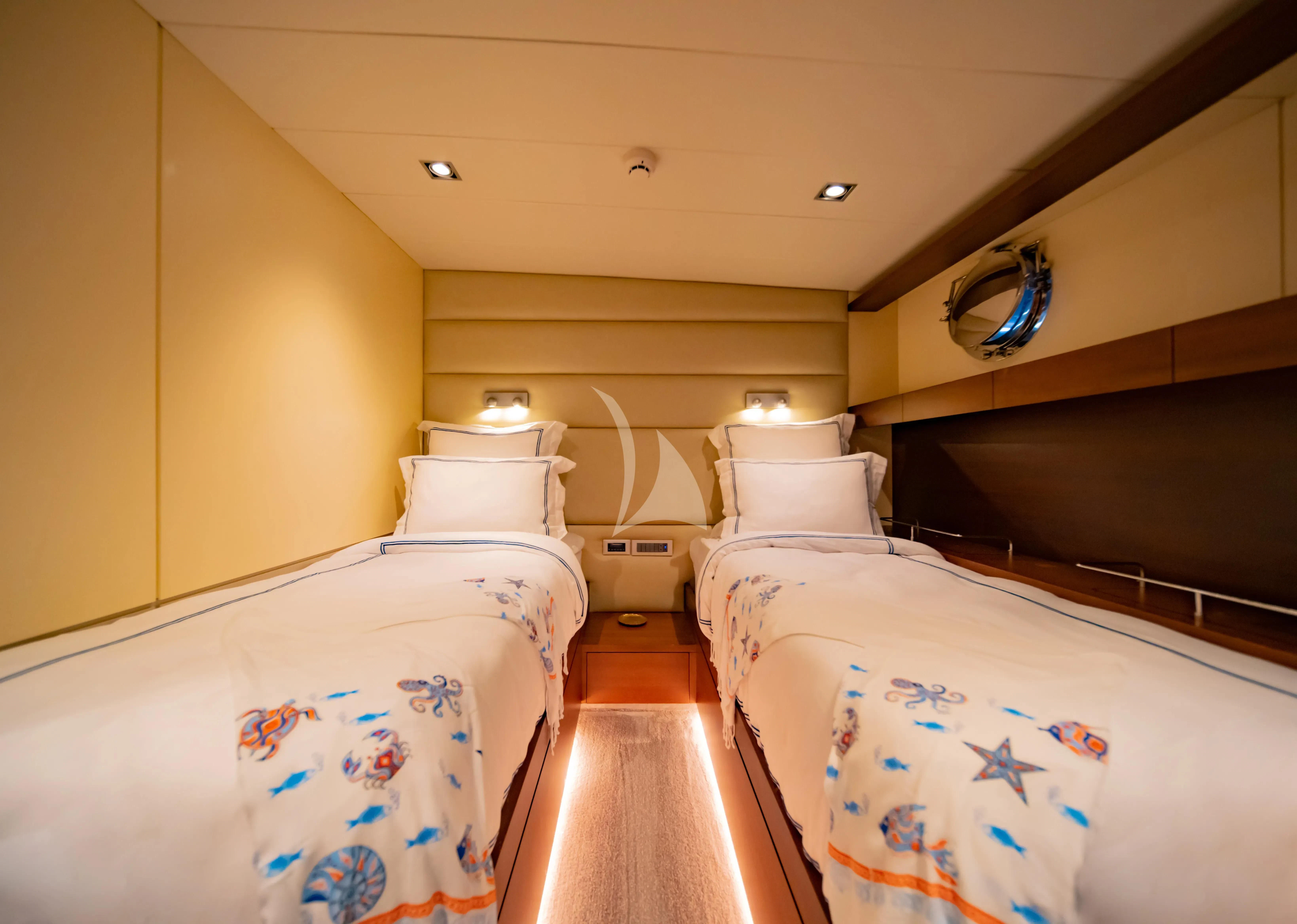 a room with two beds aboard DOUBLE EAGLE Yacht for Sale