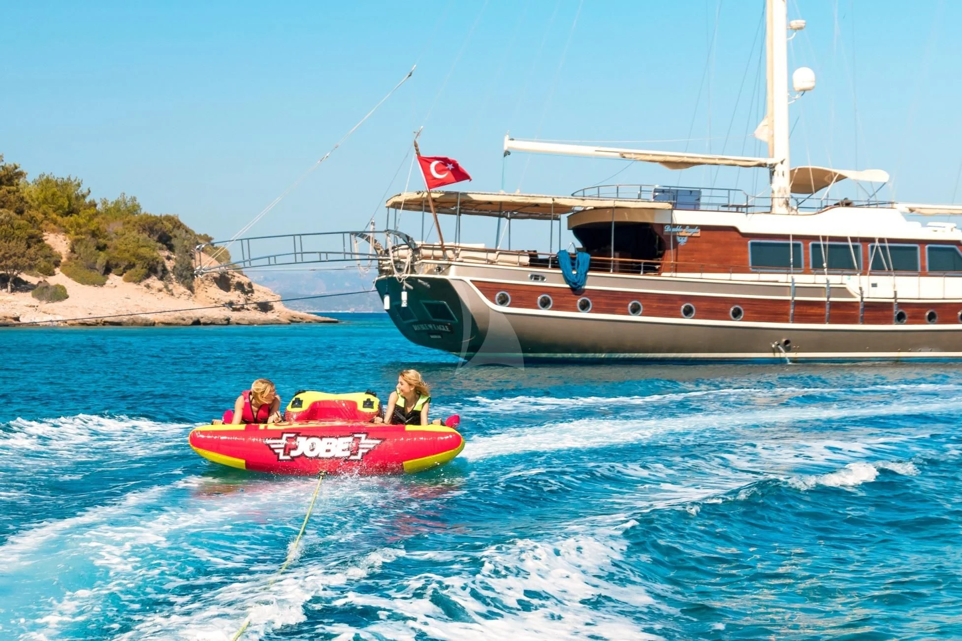 a boat and a boat in the water aboard DOUBLE EAGLE Yacht for Sale