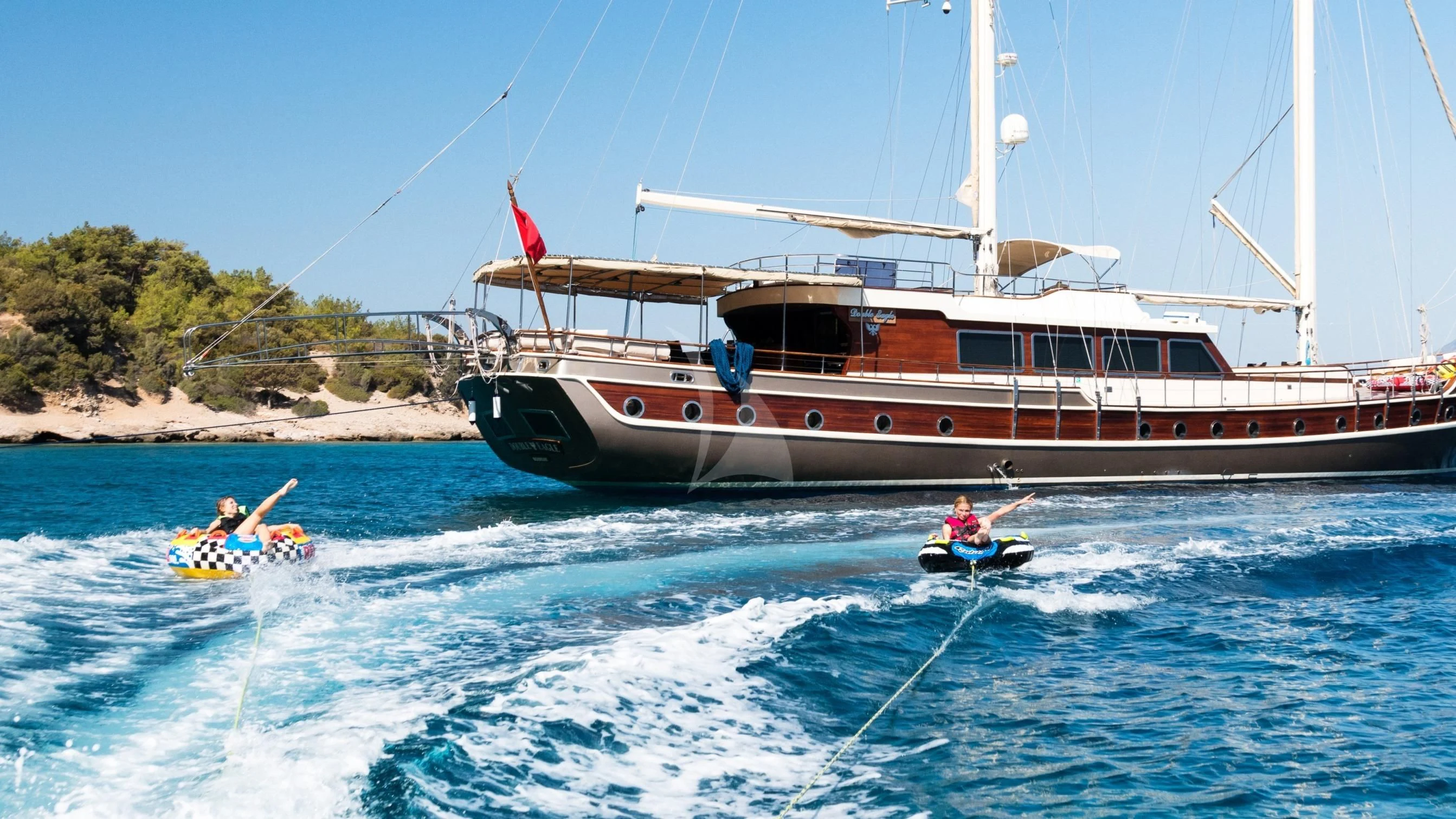 a boat on the water aboard DOUBLE EAGLE Yacht for Sale