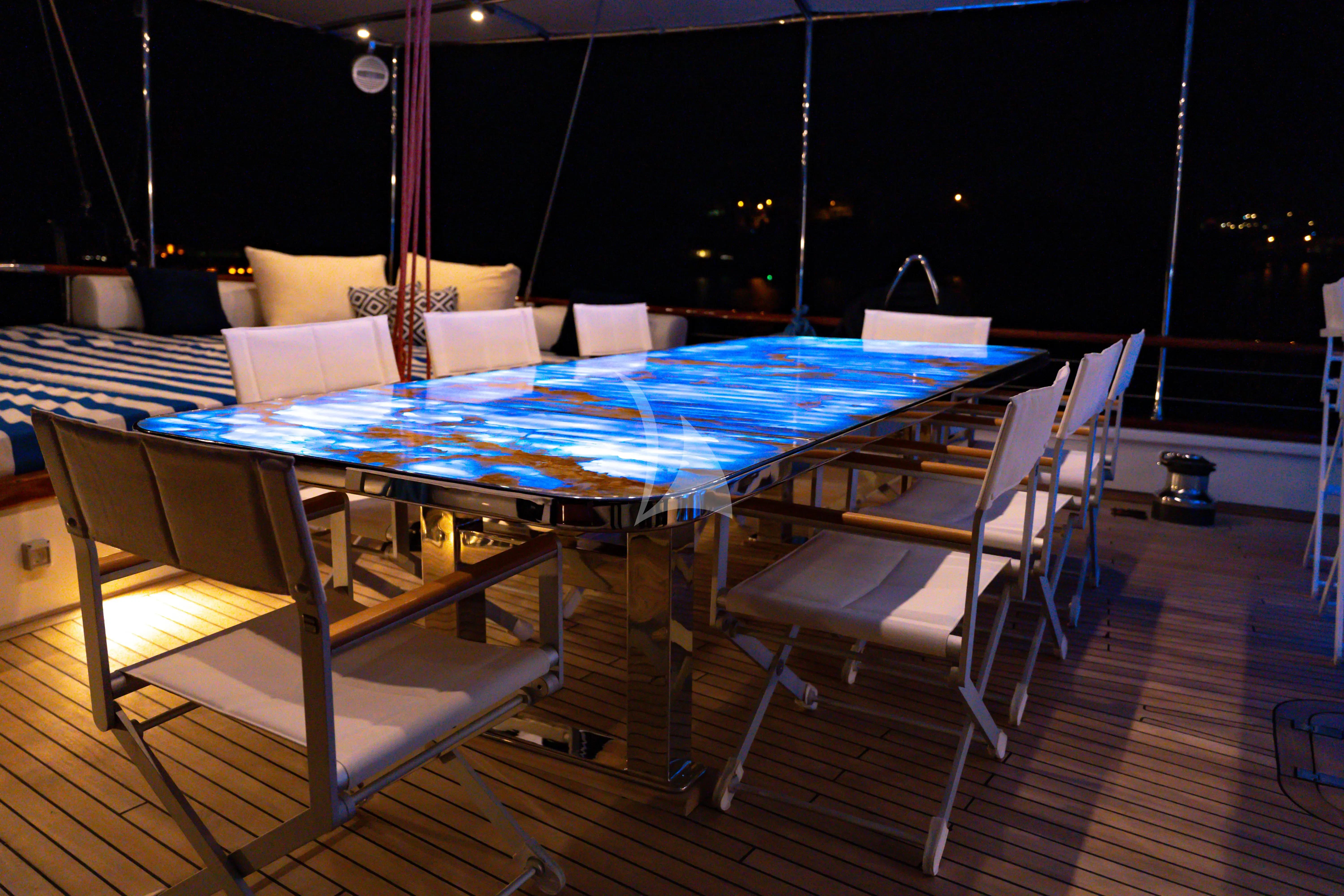 a table with chairs around it aboard DOUBLE EAGLE Yacht for Sale