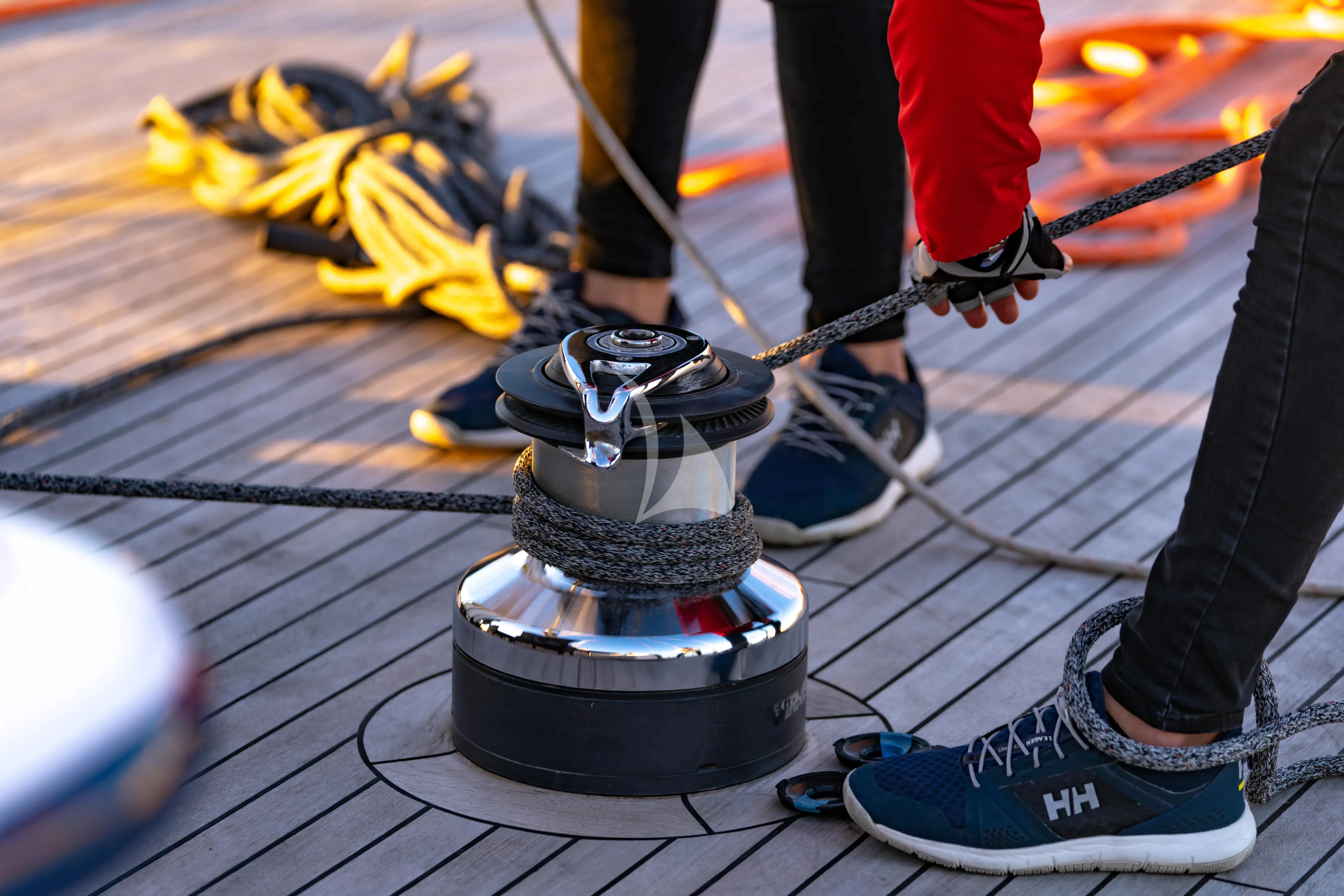 a group of people standing on a fire hydrant aboard DOUBLE EAGLE Yacht for Sale