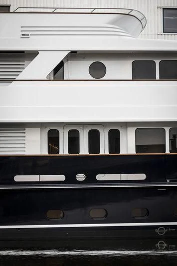 a close up of a white building aboard VALORIA B Yacht for Sale