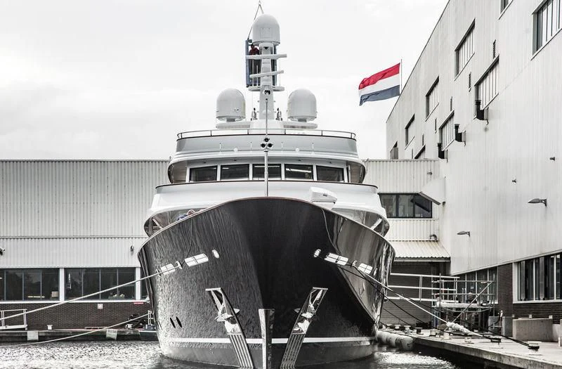 a large ship docked aboard VALORIA B Yacht for Sale
