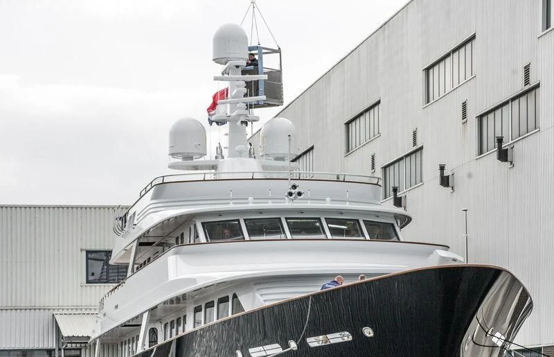 a large ship docked aboard VALORIA B Yacht for Sale