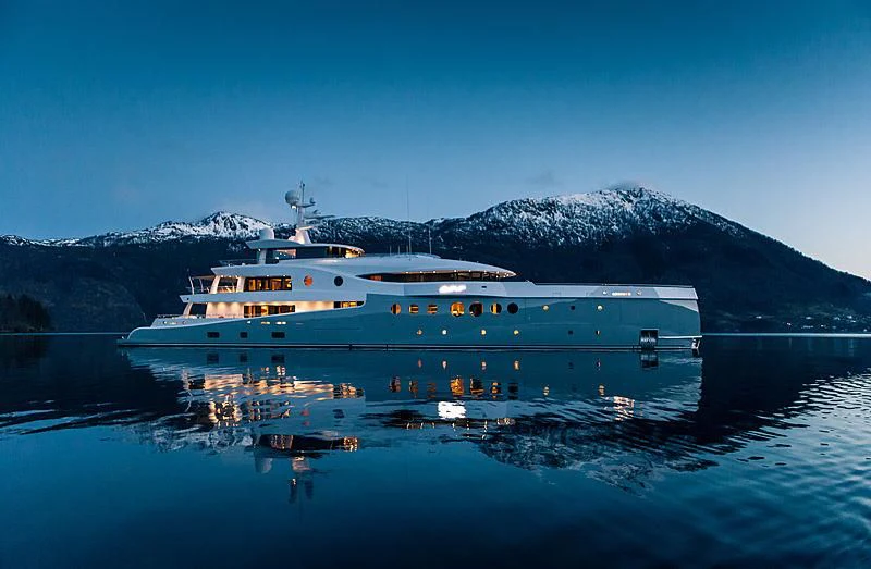 a large white boat on water aboard EVENT Yacht for Sale