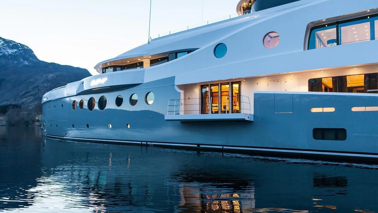 a large white yacht on water aboard EVENT Yacht for Sale