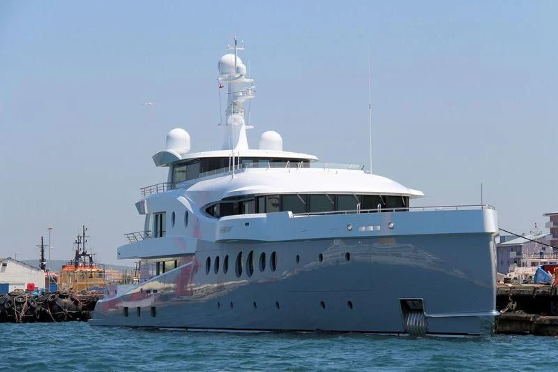 a large white boat aboard EVENT Yacht for Sale