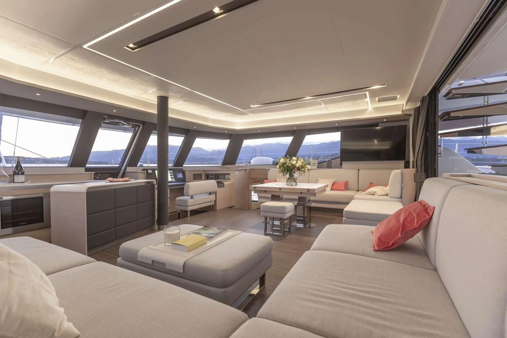 inside of a car aboard AETHER Yacht for Charter