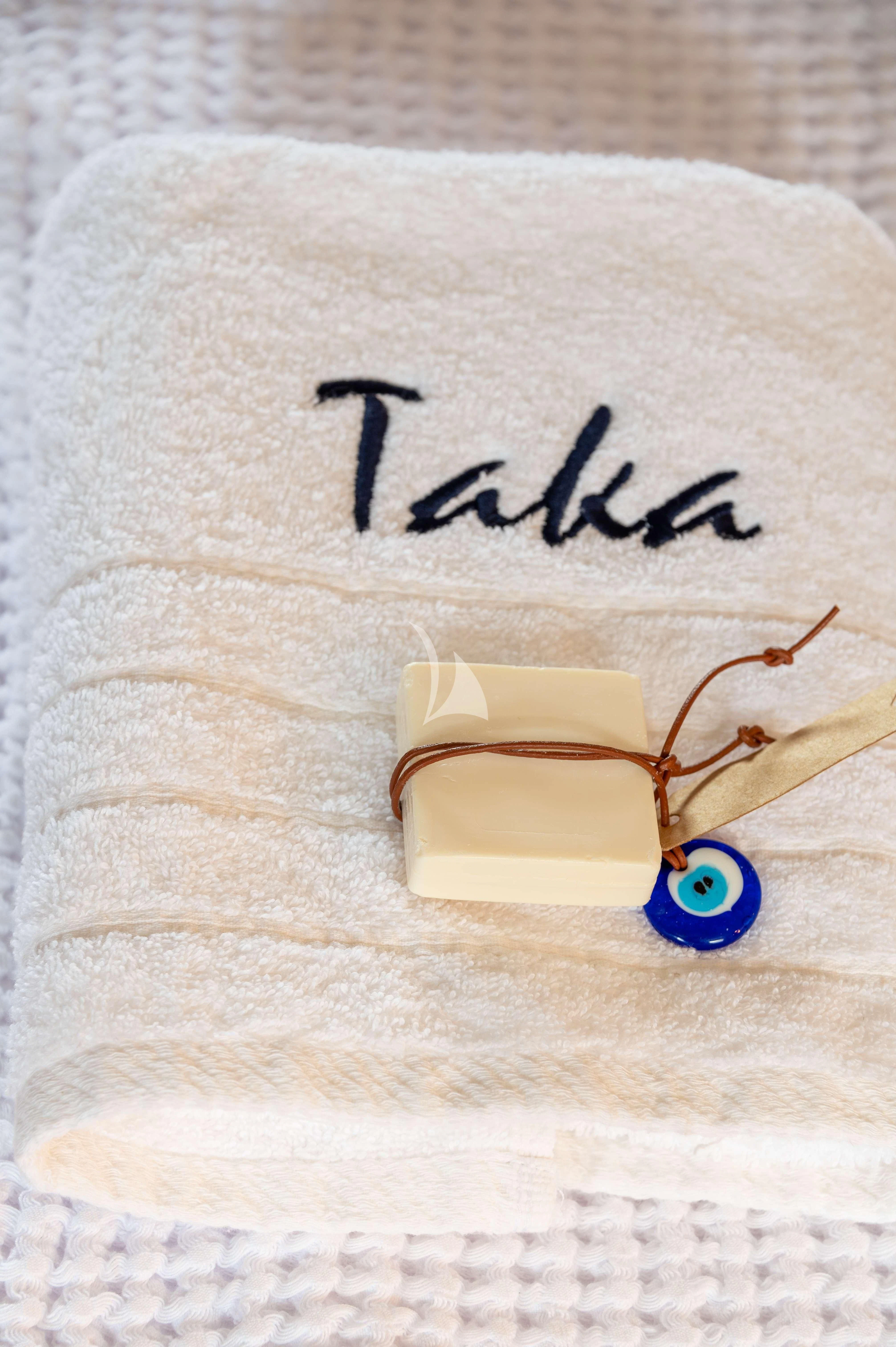 a small metal object on a white surface aboard TAKA Yacht for Sale