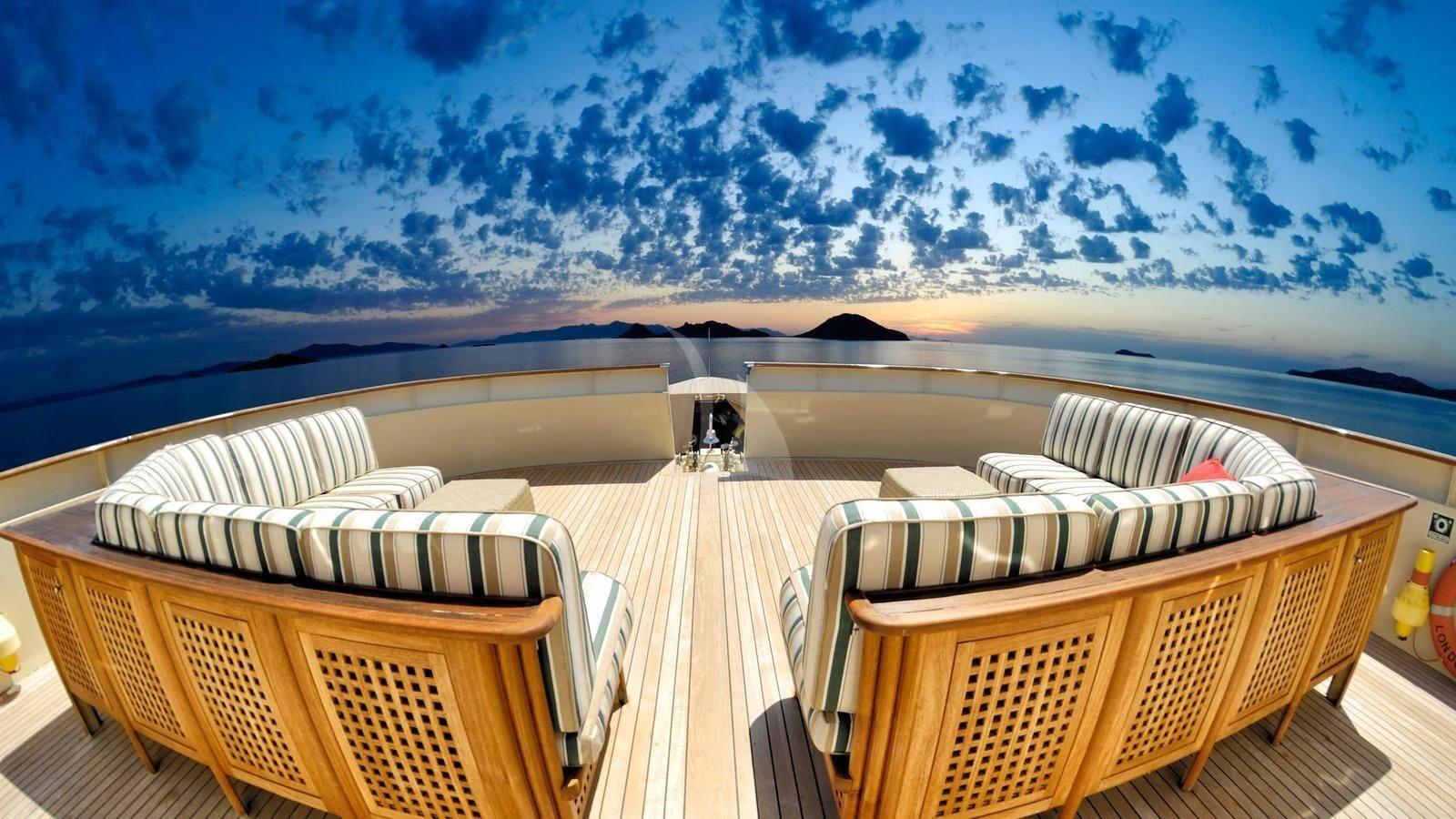 a row of beds on a beach aboard MESERRET Yacht for Sale