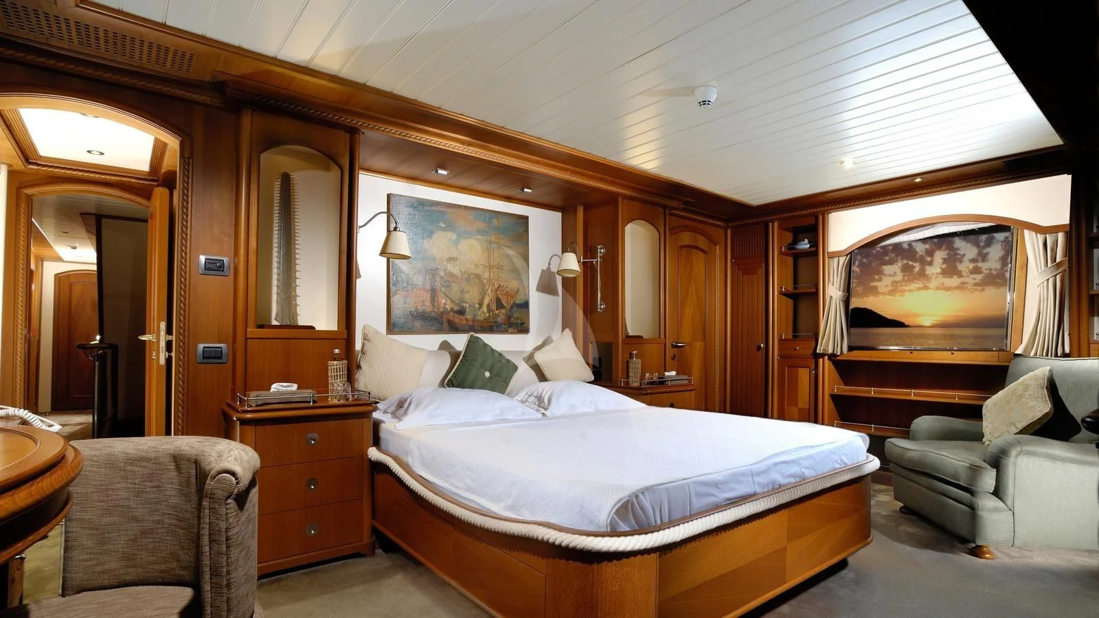a room with a bed and a couch aboard MESERRET Yacht for Sale