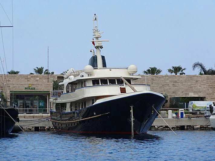 a boat docked at a pier aboard MESERRET Yacht for Sale