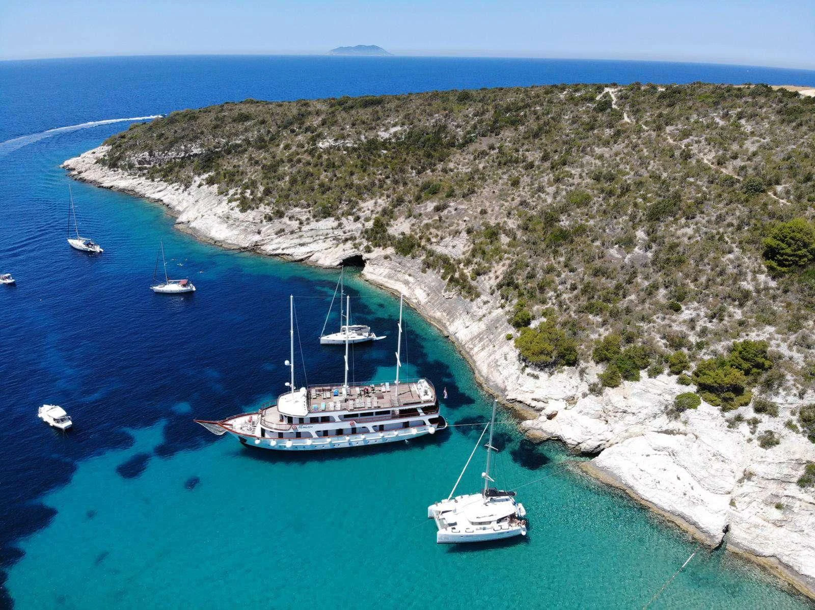 a high angle view of a bay aboard ALMISSA Yacht for Sale