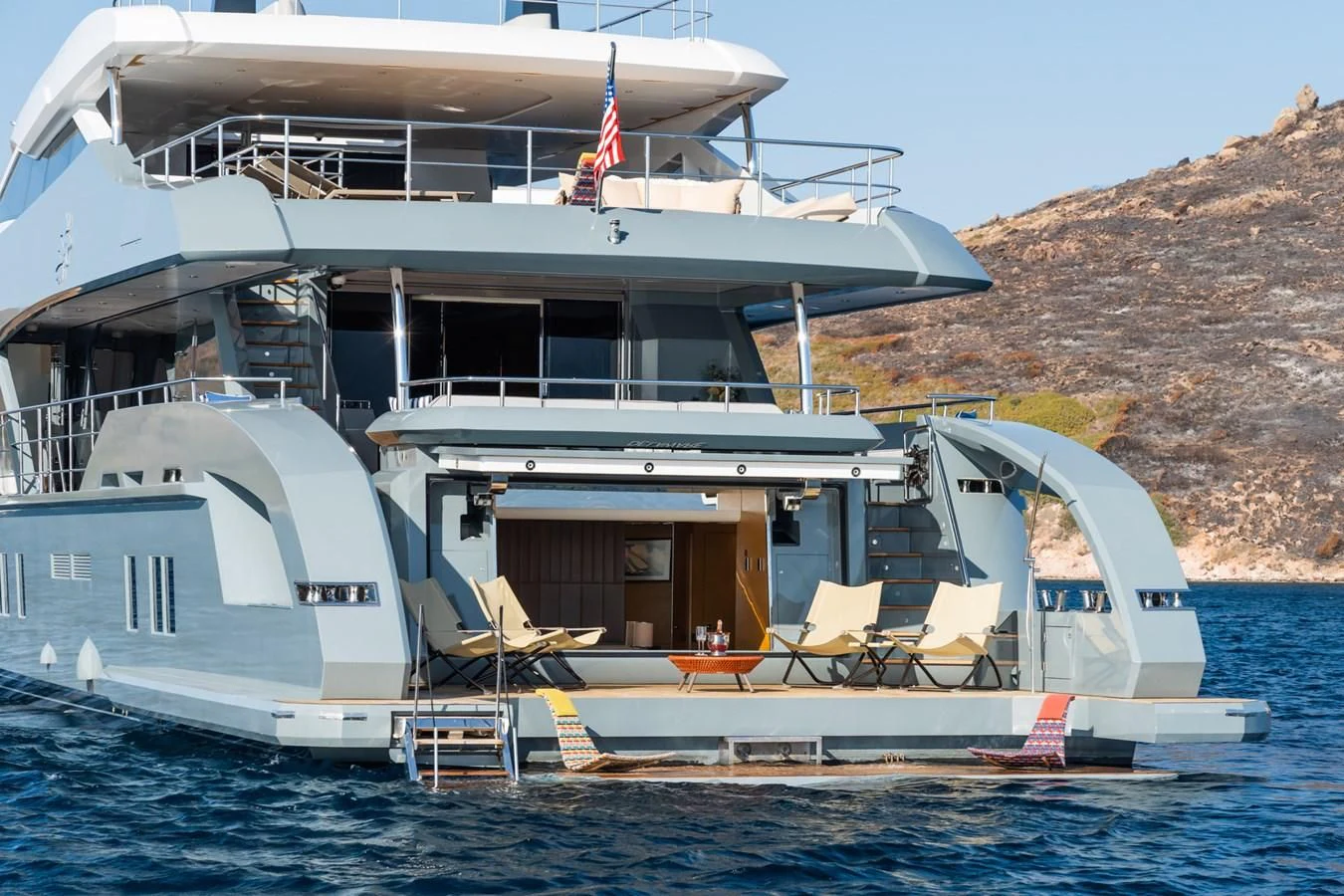 a boat docked at a pier aboard LEONIDAS Yacht for Sale
