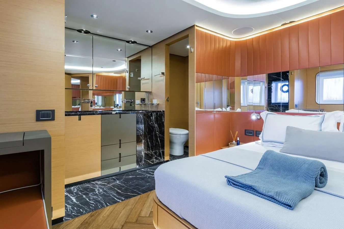 a room with a bed and a sink aboard LEONIDAS Yacht for Sale