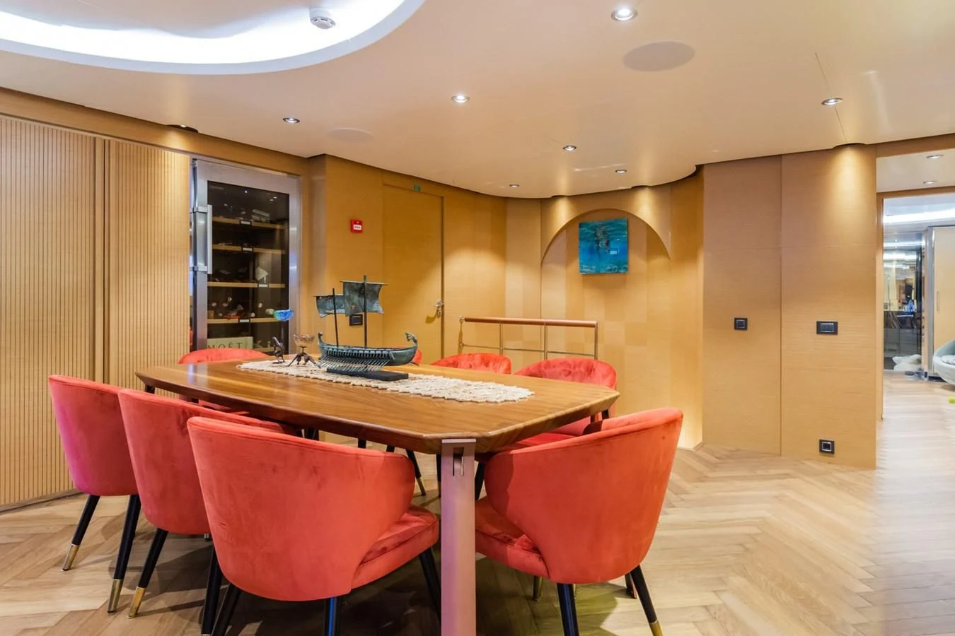 a dining table in a room aboard LEONIDAS Yacht for Sale