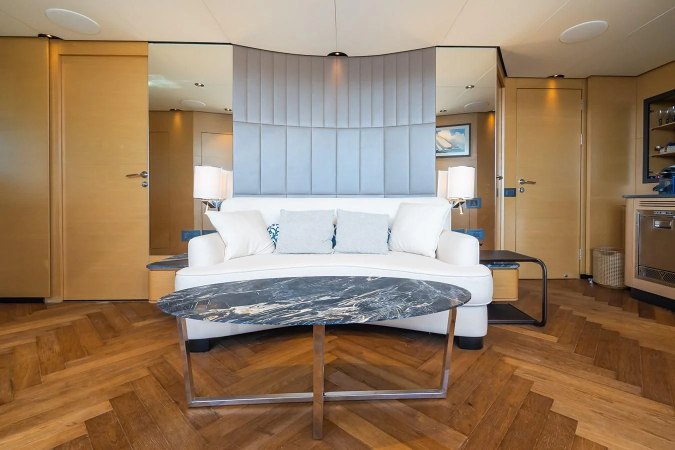 a bed in a room aboard LEONIDAS Yacht for Sale