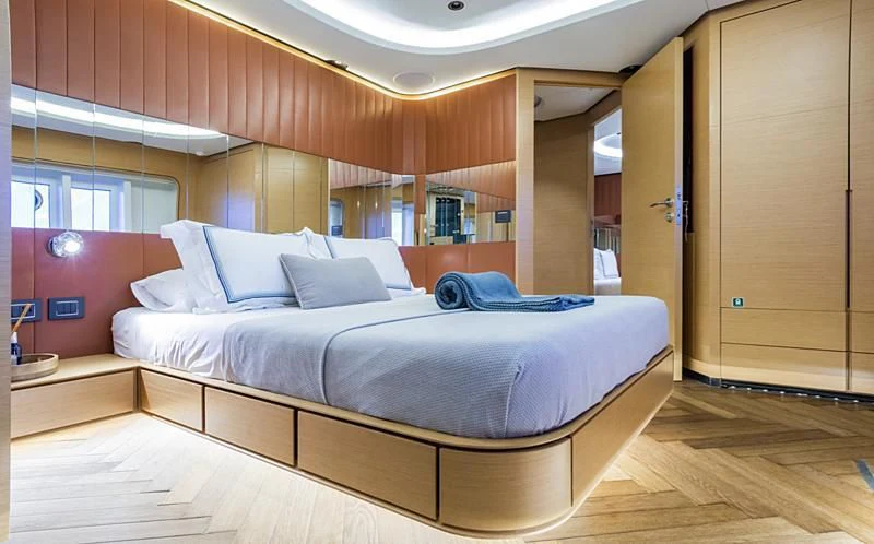 a bed in a room aboard LEONIDAS Yacht for Sale