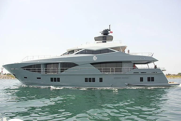 a large white boat aboard LEONIDAS Yacht for Sale