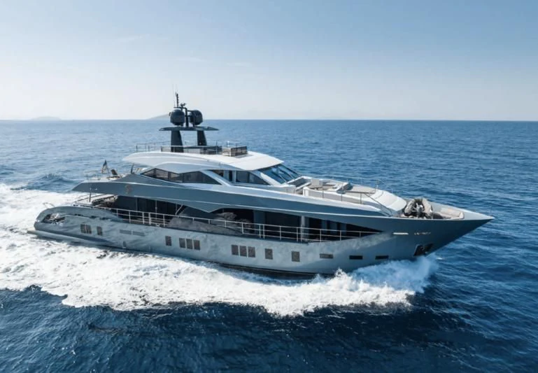 a large white boat in the water aboard LEONIDAS Yacht for Sale