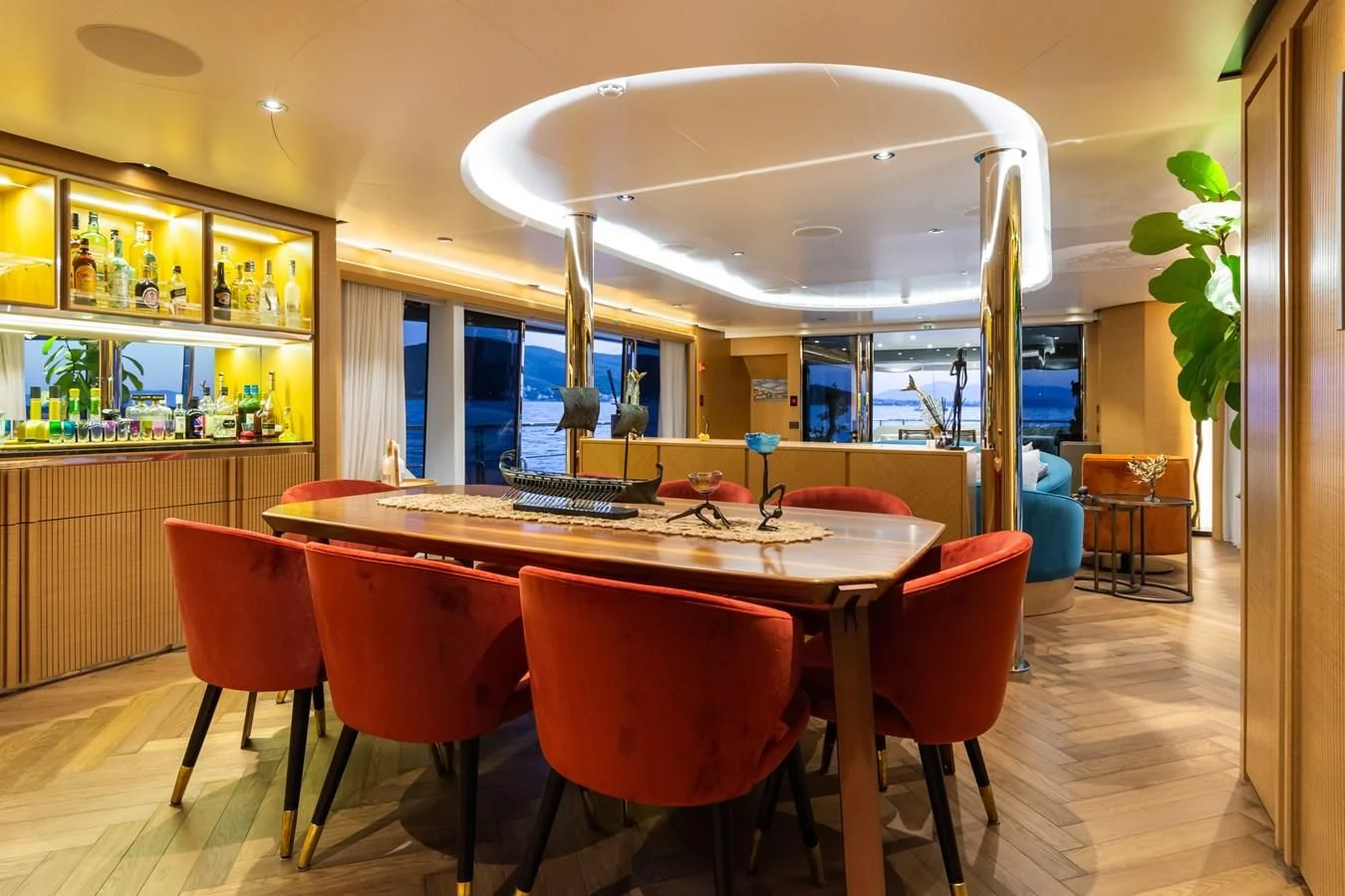 a dining table in a kitchen aboard LEONIDAS Yacht for Sale