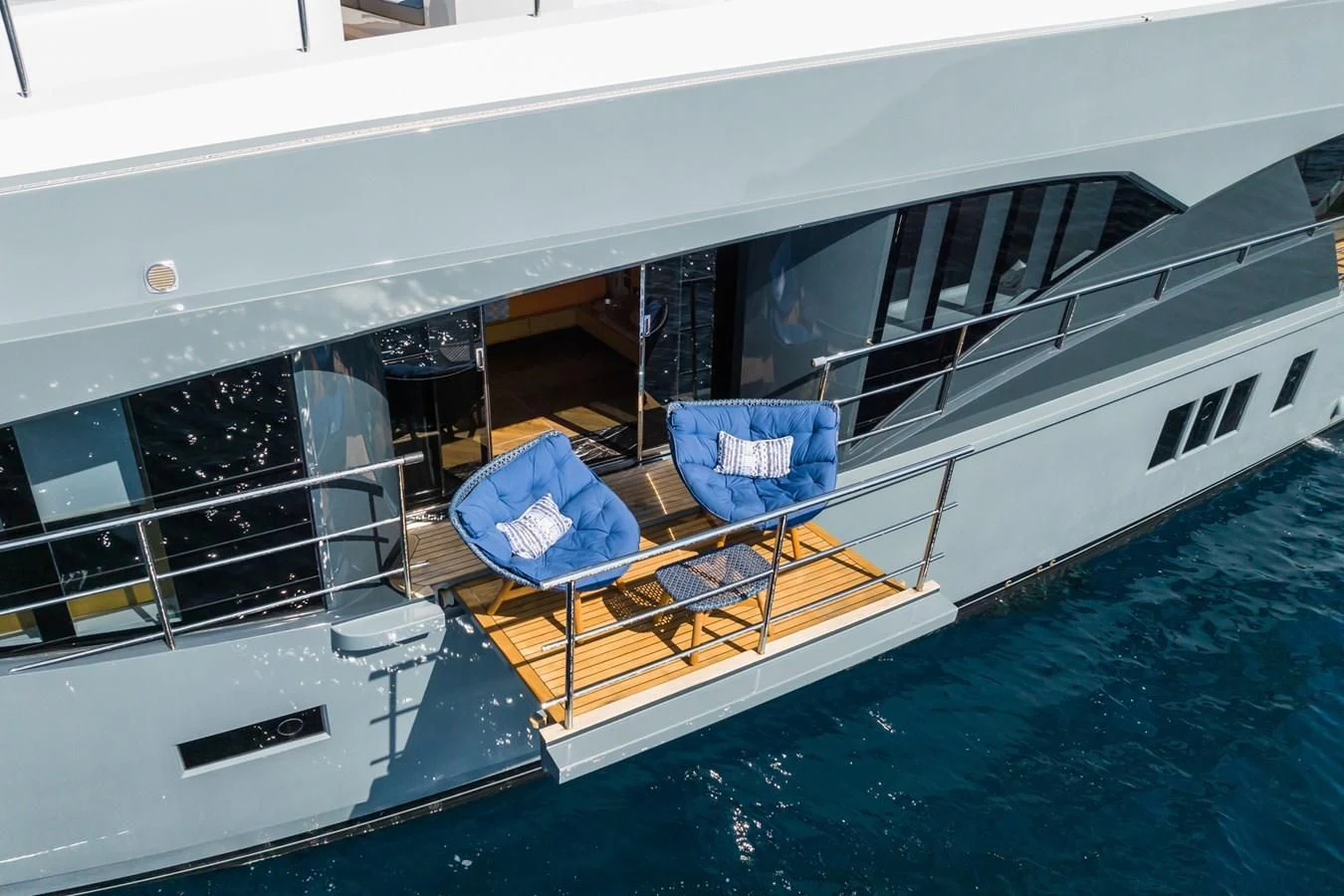 a boat with a blue cover aboard LEONIDAS Yacht for Sale