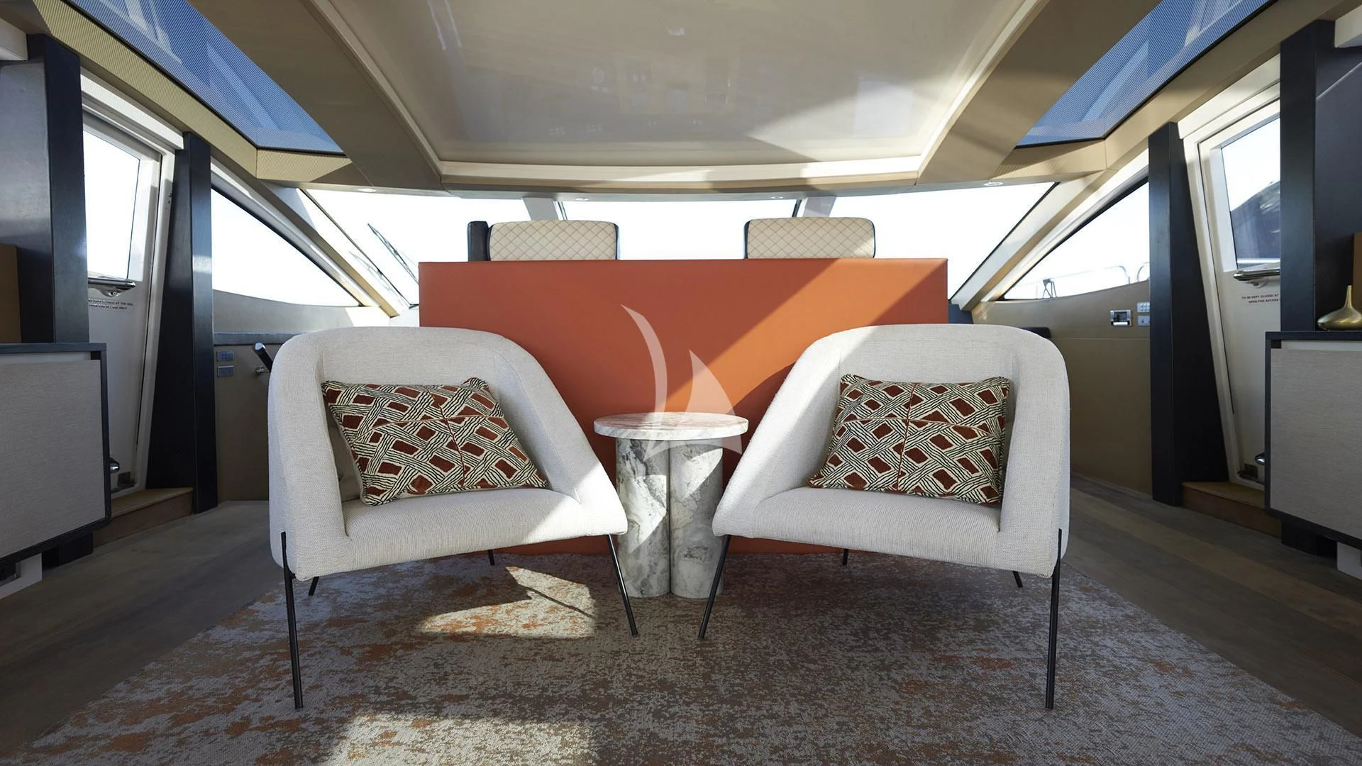 two chairs in a train aboard FUNKY TOWN Yacht for Sale