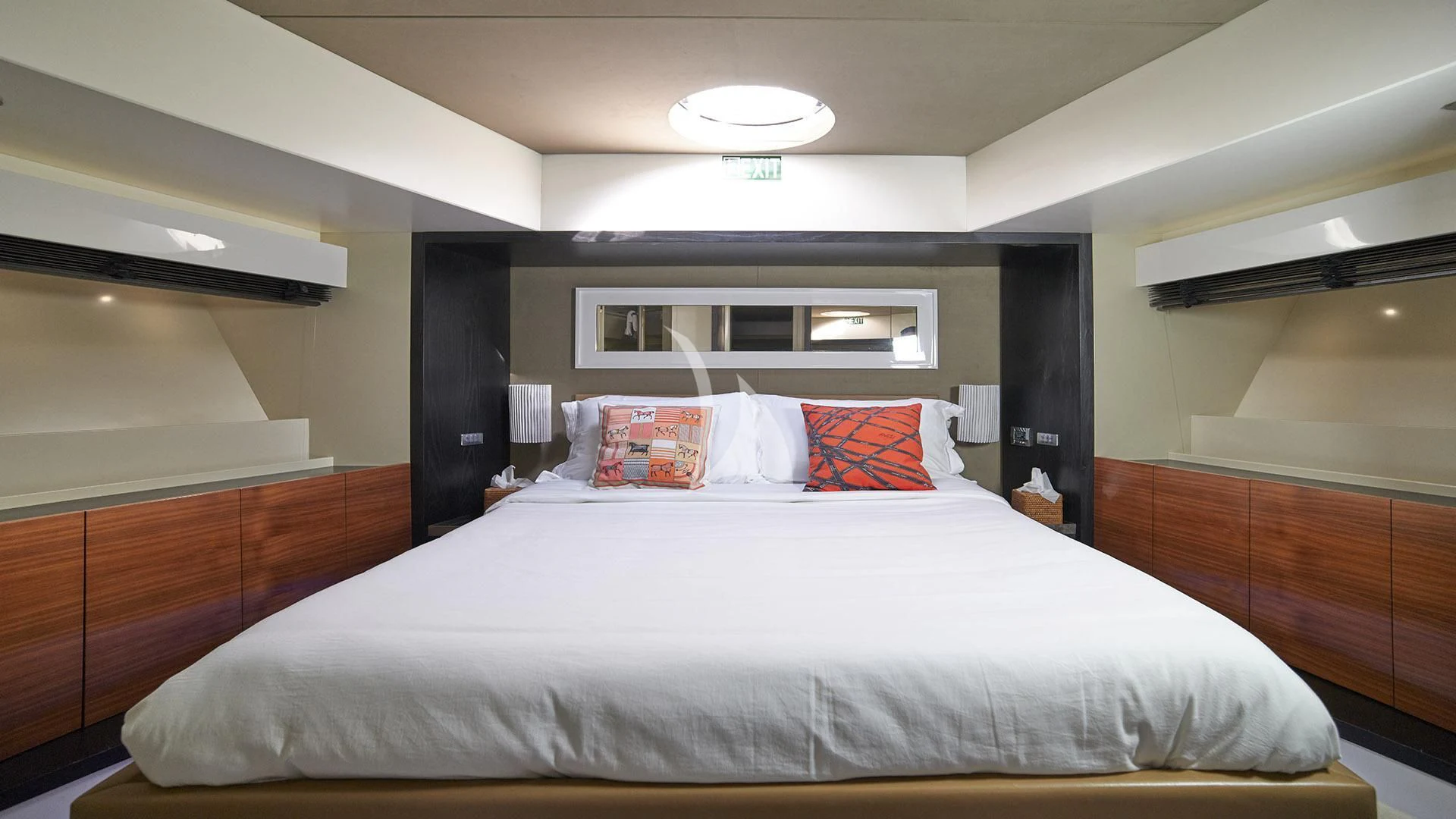 a bed in a room aboard FUNKY TOWN Yacht for Sale