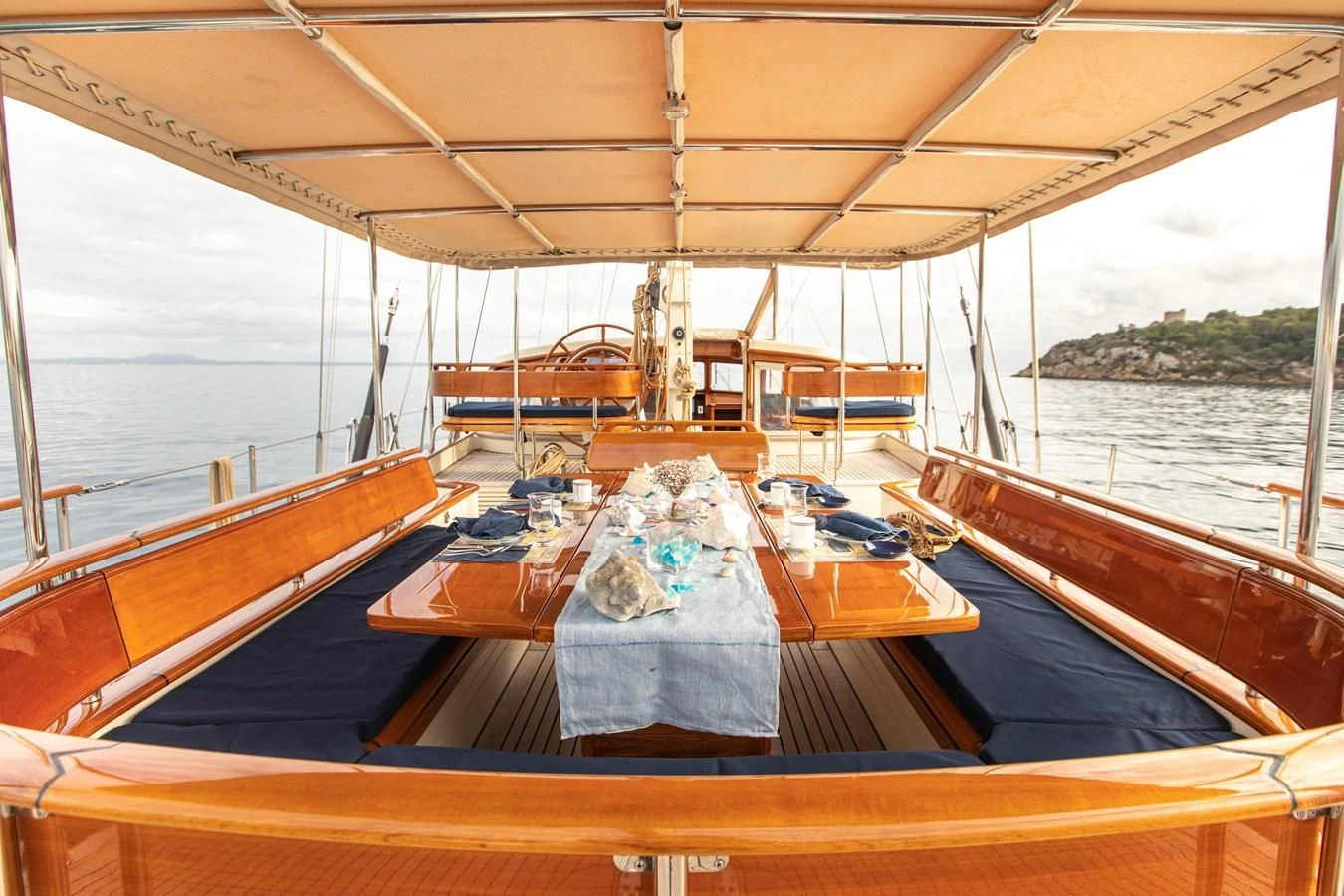 a boat with a cloth on it aboard AUDREY II Yacht for Sale