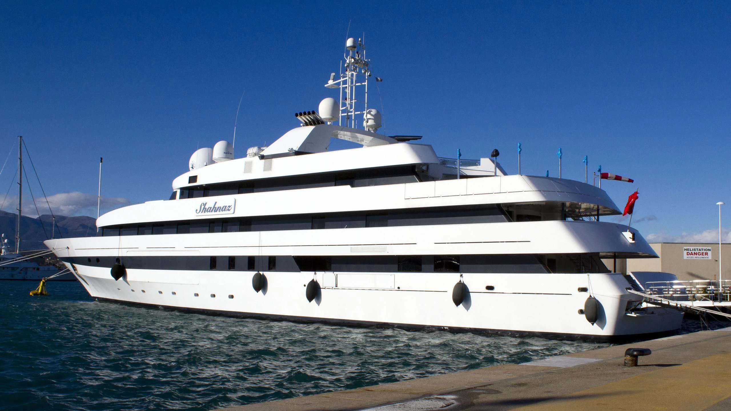 a large white ship aboard SHAHNAZ Yacht for Sale