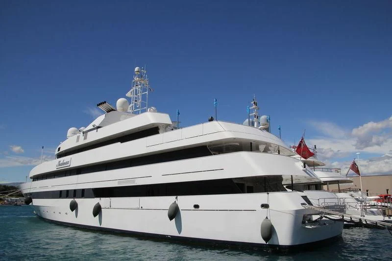 a large white yacht aboard SHAHNAZ Yacht for Sale