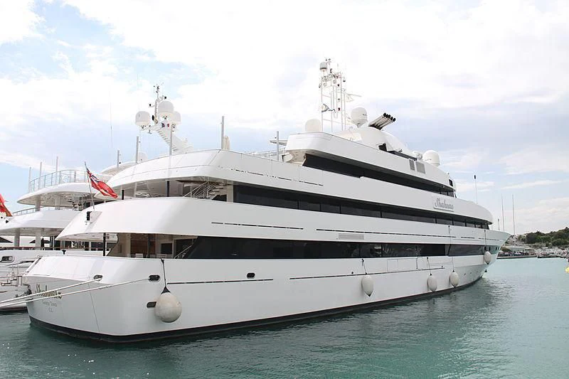 a large white yacht aboard SHAHNAZ Yacht for Sale