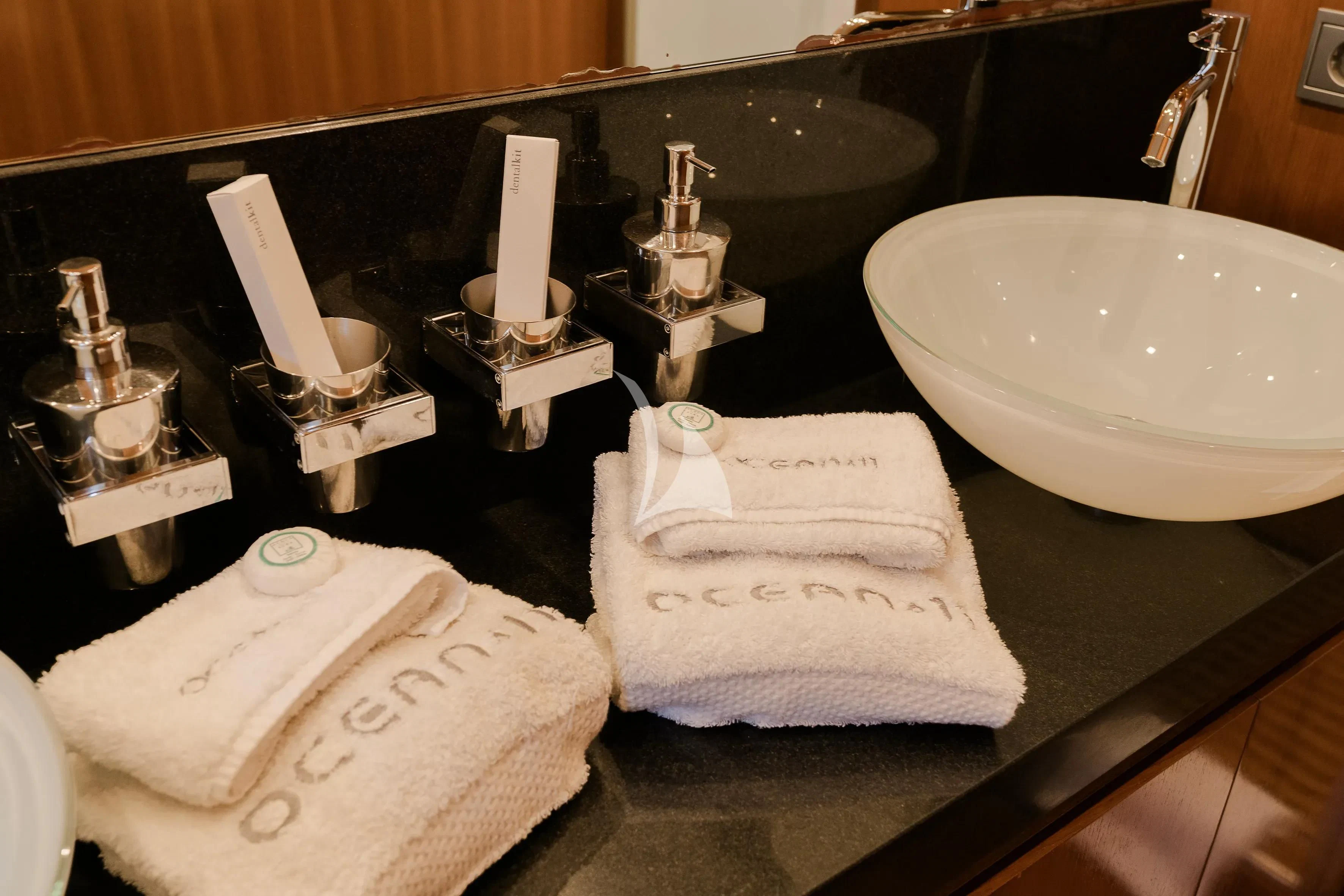 a sink with a towel and a sink aboard OCEAN DELTA 11 Yacht for Sale